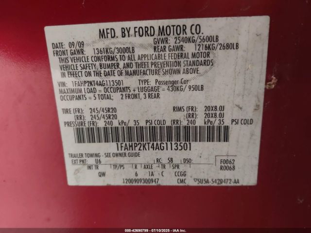 2010 FORD TAURUS 1FAHP2KT4AG113501 Photo 8
