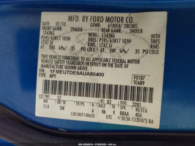 2010 FORD EXPLORER 1FMEU7DE9AUA80400 Photo 8