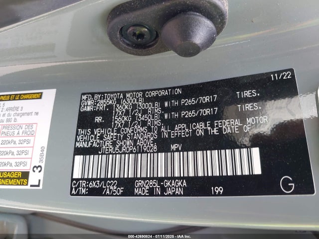 JTERU5JR0P6119028 Toyota 1gr-fe