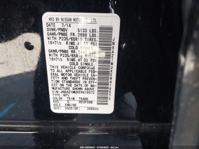 JN8AZ1MUXEW418572 Nissan Murano