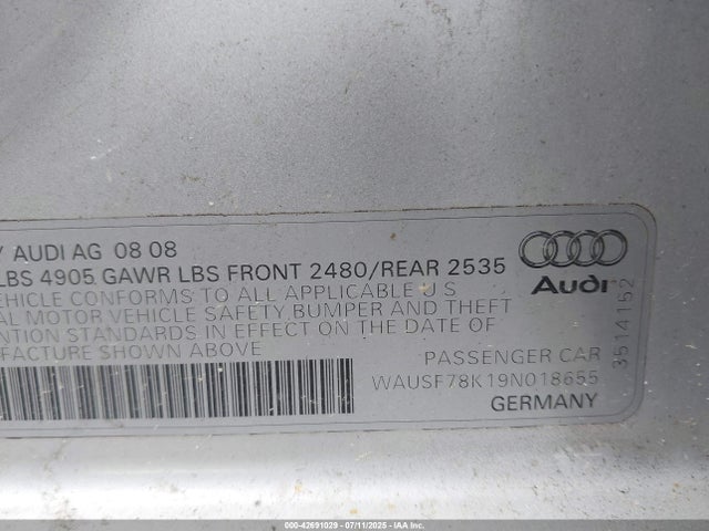 2009 AUDI A4 WAUSF78K19N018655 Photo 8