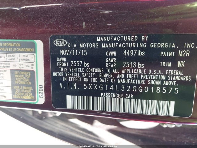 5XXGT4L32GG018575 KIA t-gdi theta ii