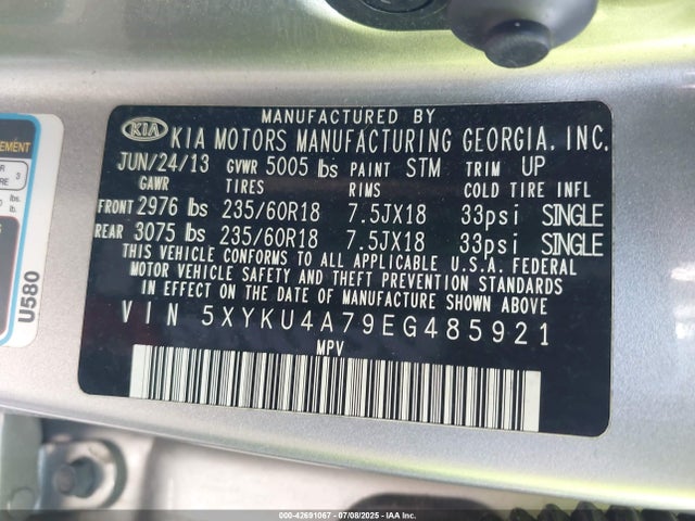 5XYKU4A79EG485921 KIA gasoline 3.3 v6 gdi lambda ii