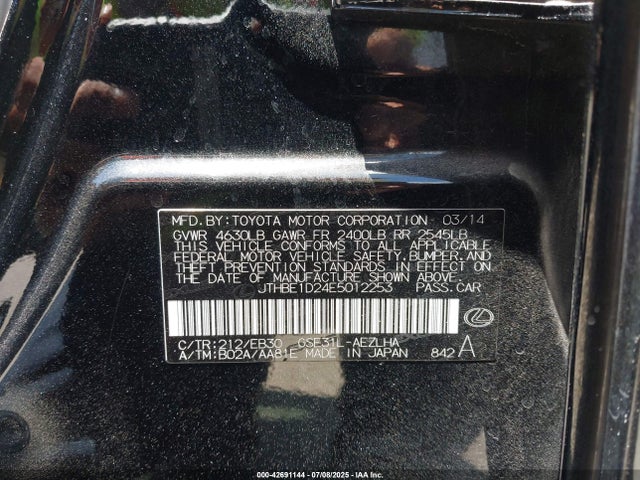 Lexus 2gr-fse 2014 JTHBE1D24E5012253 Image 9