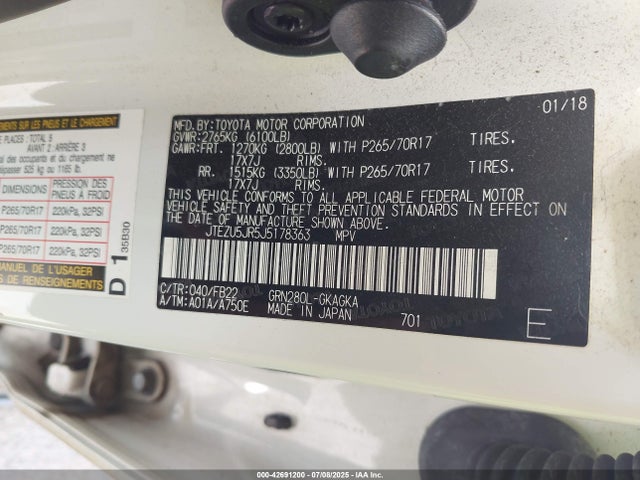 JTEZU5JR5J5178363 Toyota 1gr-fe