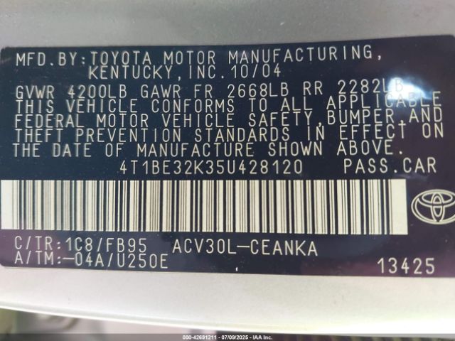2005 TOYOTA CAMRY 4T1BE32K35U428120 Photo 8