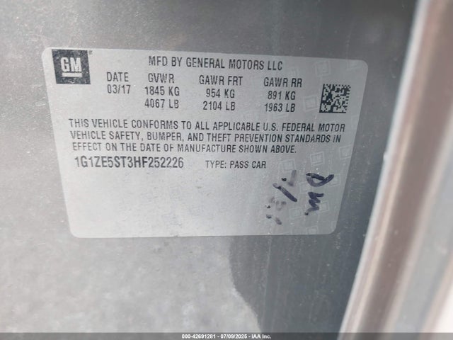 1G1ZE5ST3HF252226 Chevrolet lfv - di: direct injection, vvt: variable valve timing, gen 1