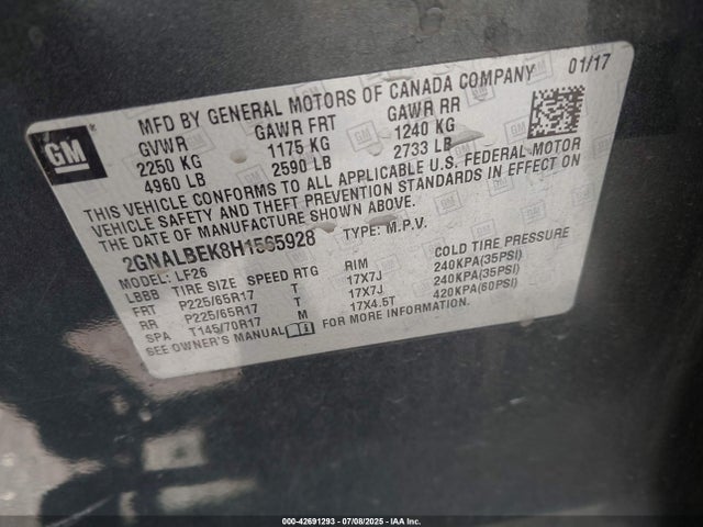 2GNALBEK8H1565928 Chevrolet lea - sidi: spark ignited direct injection, e85 max, alum