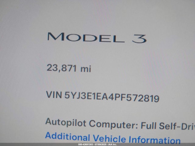5YJ3E1EA4PF572819 Tesla MODEL 3