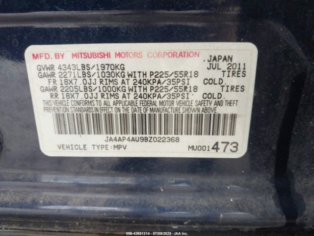 2011 MITSUBISHI OUTLANDER SPORT JA4AP4AU9BZ022368 Photo 8