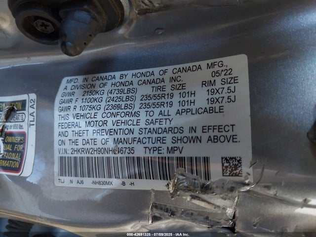 2HKRW2H90NH646735 Honda l15be