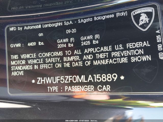2021 LAMBORGHINI HURACAN EVO ZHWUF5ZF0MLA15889 Photo 8