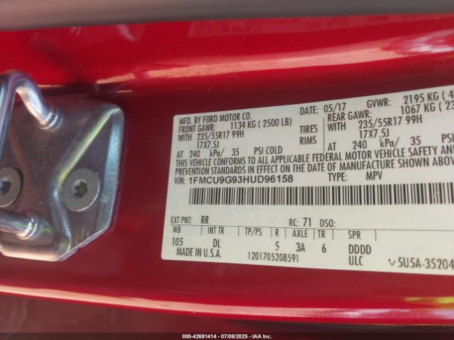2017 FORD ESCAPE 1FMCU9G93HUD96158 Photo 8