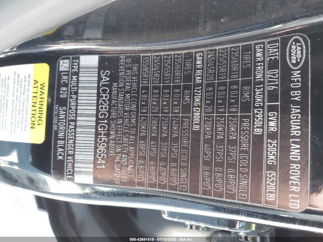 SALCR2BG1GH596541 Land Rover gtdi lev3 sulev30