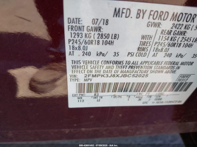 Ford 2018 2018 2FMPK3J8XJBC52025 Image 9
