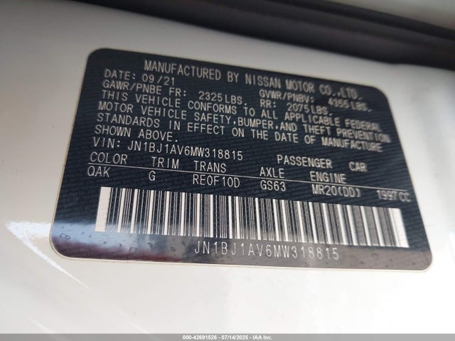 JN1BJ1AV6MW318815 Nissan 2021