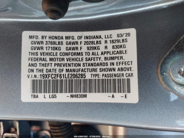Honda k20c2 2020 19XFC2F61LE206285 Image 9