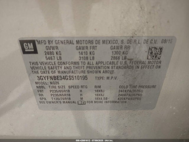 2016 CADILLAC SRX 3GYFNBE34GS510195 Photo 8