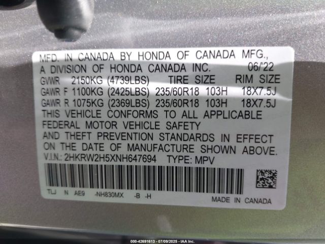 2022 HONDA CR-V 2HKRW2H5XNH647694 Photo 8