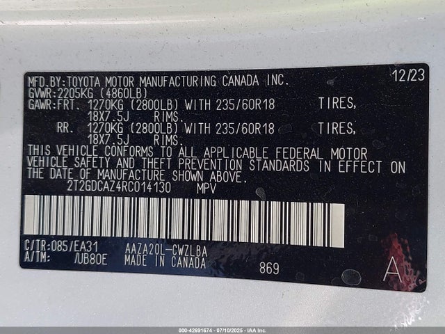 42691674 :رقم المزاد ، 2T2GDCAZ4RC014130 vin ، 2024 Lexus Nx 250 Premium مزاد بيع
