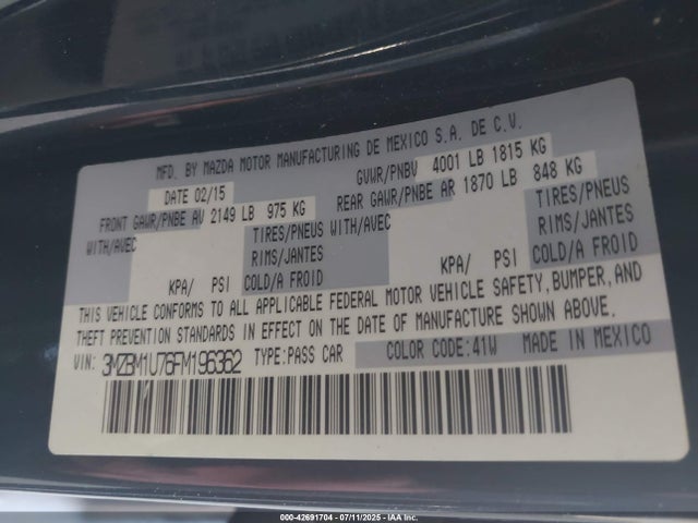Mazda pe 2015 3MZBM1U76FM196362 Image 9