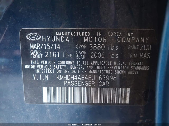 KMHDH4AE4EU163998 Hyundai dohc mpi nu