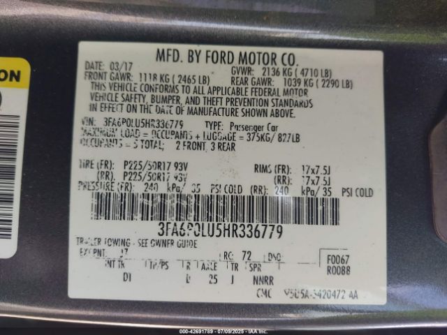 2017 FORD FUSION HYBRID 3FA6P0LU5HR336779 Photo 8