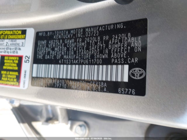 Toyota a25a-fxs, 3nm 2023 4T1S31AK7PU611700 Image 9
