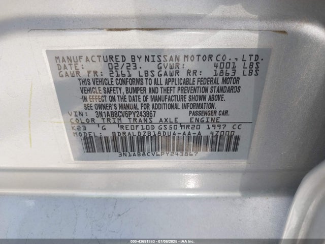 3N1AB8CV6PY243867 Nissan 2023
