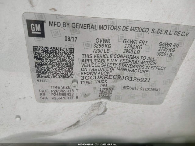 3GCUKREC9JG125921 Chevrolet l83 - sidi: spark ignited direct injection, vvt: variable valve timing, afm, e85 max, alum