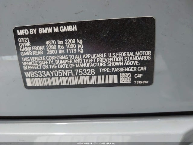 WBS33AY05NFL75328 BMW M3 Competition