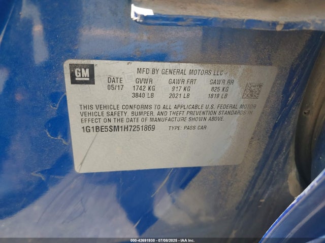1G1BE5SM1H7251869 Chevrolet le2 -di: direct injection, vvt: variable valve timing, gen, alum