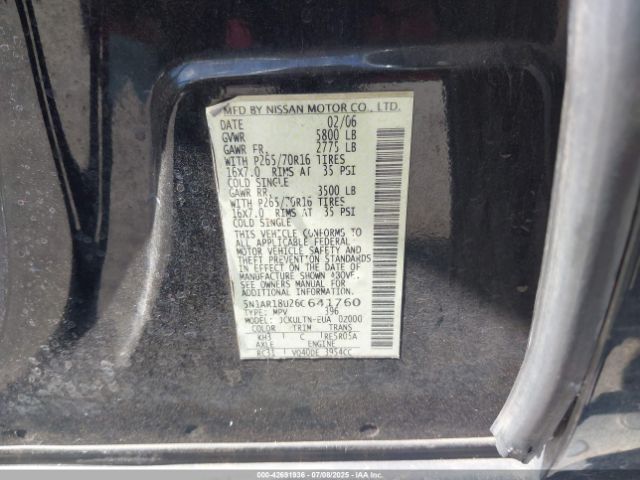 2006 NISSAN PATHFINDER 5N1AR18U26C641760 Photo 8