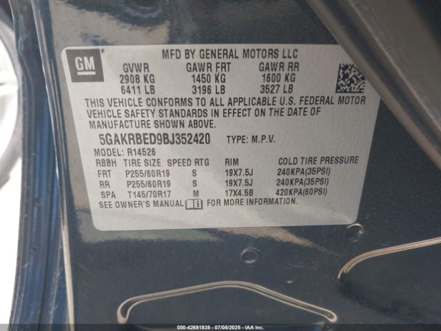 2011 BUICK ENCLAVE 5GAKRBED9BJ352420 Photo 8