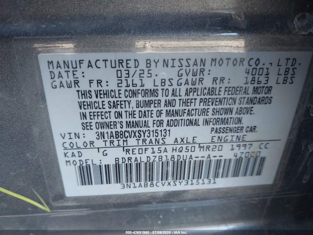 3N1AB8CVXSY315131 Nissan 2025