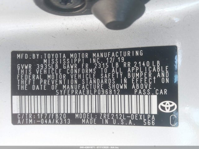 Toyota 2zr-fae 2020 5YFEPRAE8LP096812 Image 9