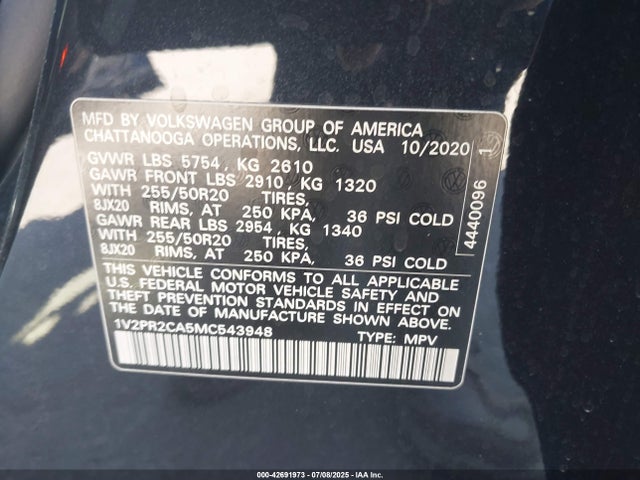 Продажа на аукционе авто 2021 Volkswagen Atlas 3.6l V6 Se W/technology R-line, vin: 1V2PR2CA5MC543948, номер лота: 42691973