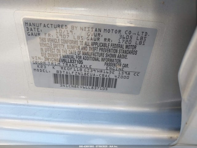 Nissan Versa 2020 3N1CN8EV6LL837105 Image 9