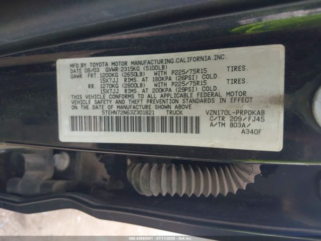 2003 TOYOTA TACOMA 5TEHN72N63Z301821 Photo 8