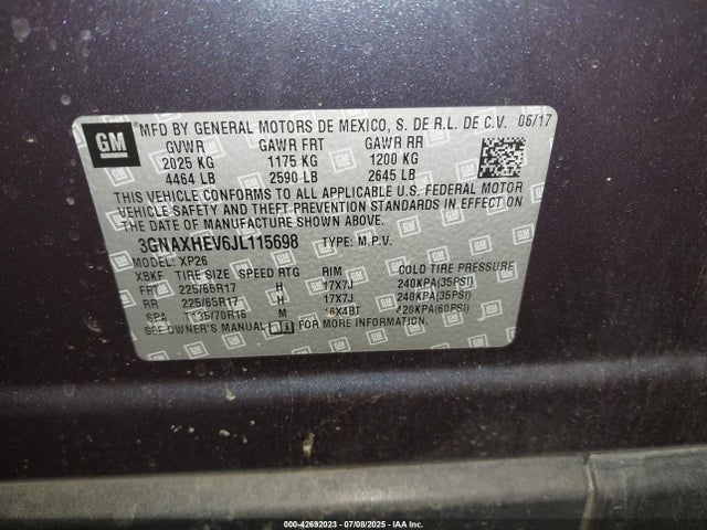 3GNAXHEV6JL115698 Chevrolet lyx - direct injection, vvt, fgt, turbo, alum, gen1