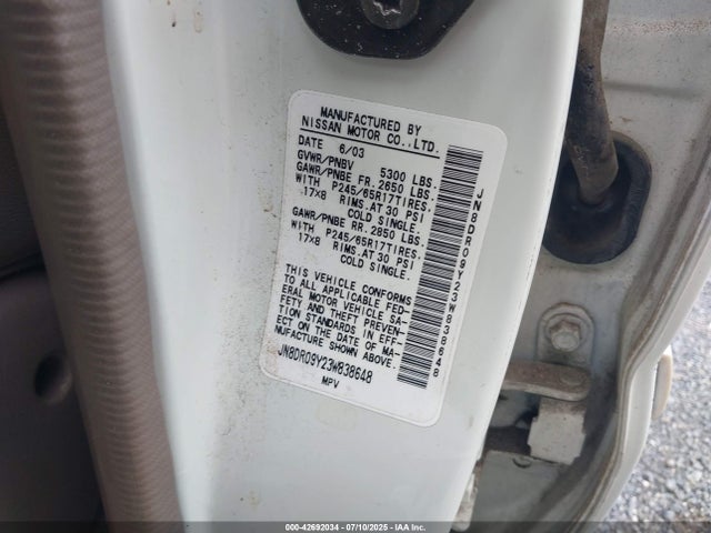 Aukcja sprzedaży 2003 Nissan Pathfinder Le, vin: JN8DR09Y23W838648, numer aukcji: 42692034