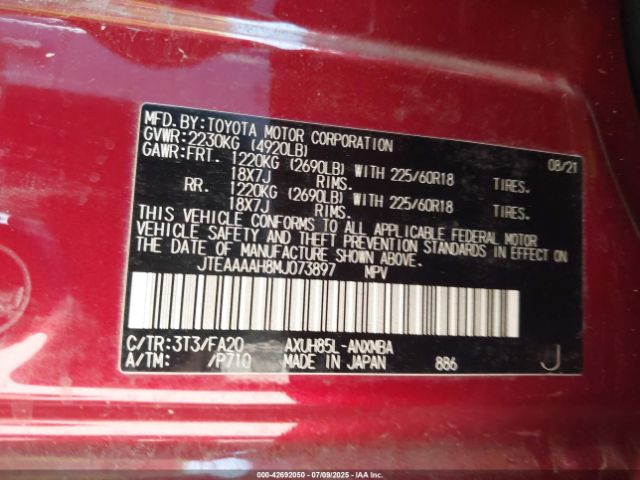 2021 TOYOTA VENZA JTEAAAAH8MJ073897 Photo 8