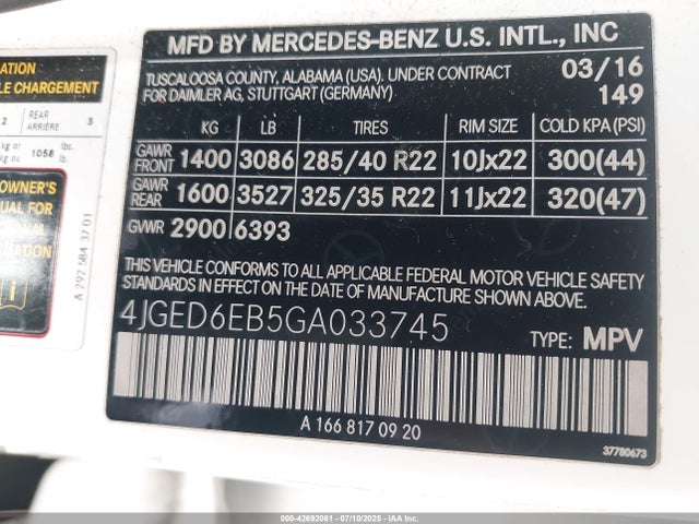 4JGED6EB5GA033745 Mercedes-Benz 2016