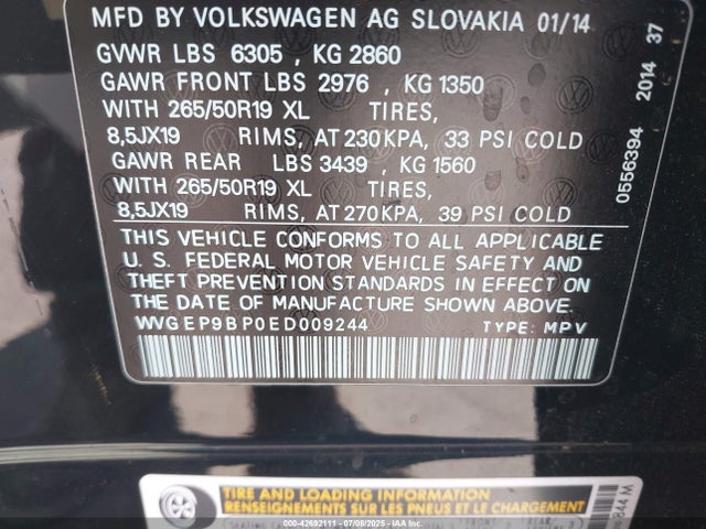 WVGEP9BP0ED009244 Volkswagen Touareg