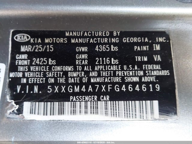 5XXGM4A7XFG464619 KIA dohc gdi theta ii