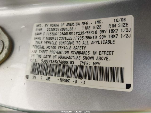 2007 ACURA RDX 5J8TB185X7A009193 Photo 8