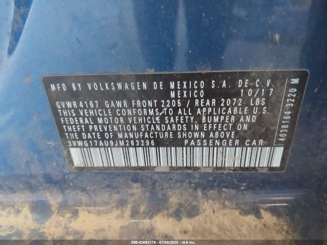 3VWG17AU9JM263296 Volkswagen 2018