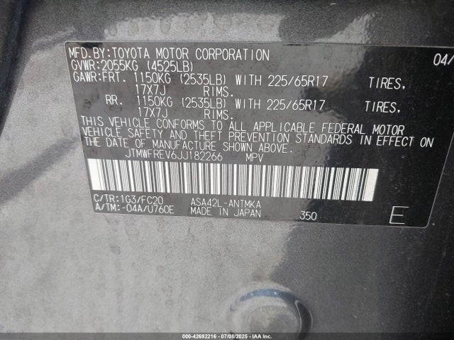 JTMWFREV6JJ182266 Toyota 2ar-fe