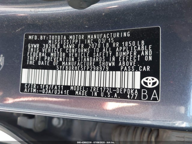 Toyota 2zr-fe 2015 5YFBURHE5FP298979 Image 9