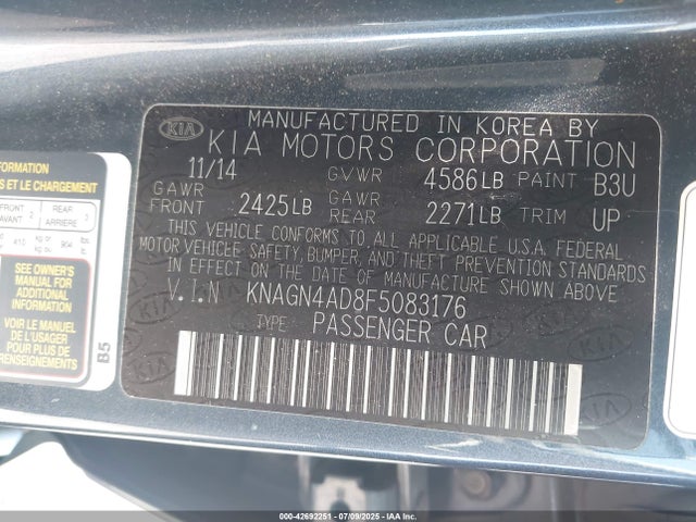 KIA mpi theta ii 2015 KNAGN4AD8F5083176 Image 9